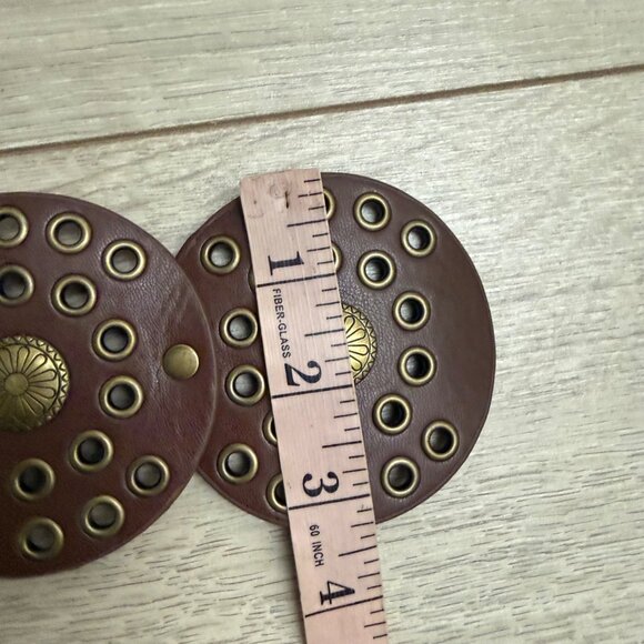 Women\'s Waist Concho Belt Brown Wide Leather Brass Disc Buckle Boho Western